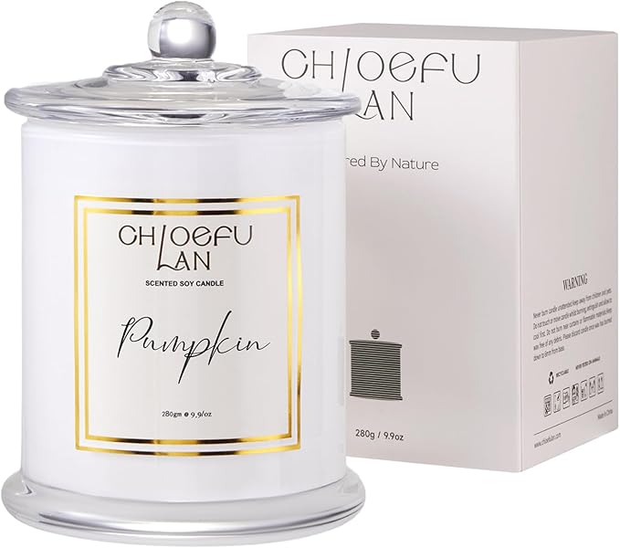 Chloefu LAN Pumpkin Candle, Fall Candles for Home Scented, Halloween Gifts for Women & Men, Natural Soy Scented Candles, Holiday Autumn Gift, Luxury Glass Jar, 75 Hours Long Burning, 10 oz - Bloomnest