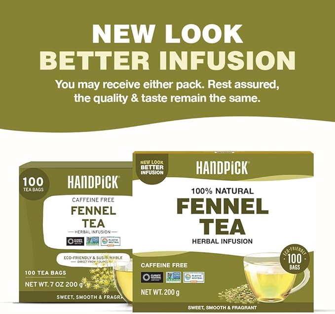 HANDPICK Fennel Seed Tea Bags (100 Count), Authentic Indian Origin with Natural Aroma & Sweetness | Naturally Support Digestion & Immune System | 100% Pure, Non GMO & Caffeine Free - Bloomnest