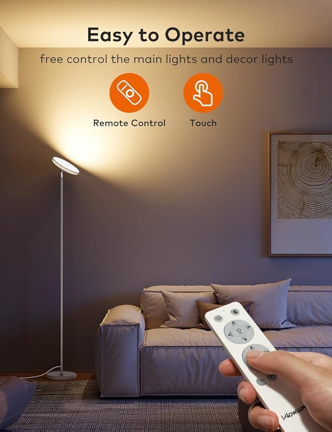 Bright Floor Lamp,42W 3700LM LED Torchiere Floor Lamps for Living Room, 71in. Modern Tall Standing Light with Remote,Color & Brightness Dimmable Sky Light,1/2/3H Timer for Bedroom,Office(Gray) - Bloomnest