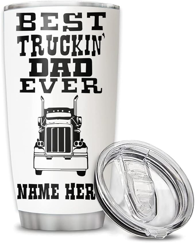 Personalized Best Truckin' Grandpa Ever Truck Driver Tumbler Cup Gift Father's Day, Grandpa, Grandfather, Trucker, Truck Driver 20oz 30oz Insulated Coffee/Tea Tumbler with Lid - Bloomnest