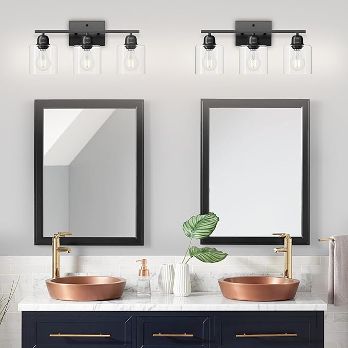 Modern 3 Light Bathroom Light Fixtures, 19 inch Black Vanity Lights for Bathroom with Clear Glass for Mirror Kitchen Living Room Hallway Cabinet Porch - Bloomnest