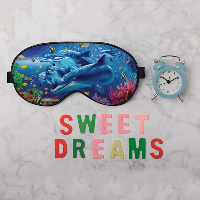 Dolphin Eye Mask Sleeping Mask Sea Fish Coral Whale Starfish Ocean World Sleep Masks Silky Soft Eye Cover for Women Men Shading Blindfold for Air Travel Sleeping - Bloomnest