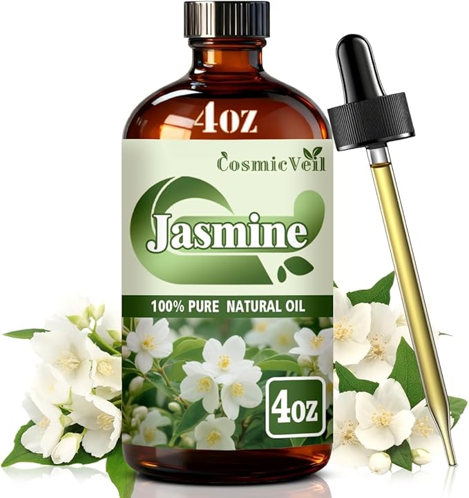 Jasmine Essential Oil Fragrance Oil for Aroma Diffuser,Humidifier,Home Fragrance,Cleaning,Body Care,Massage,Yoga,DIY Candle,DIY Soap CosmicVeil（Jasmime，4 Fl Oz (Pack of 1)） Cosmicveilessentialoil