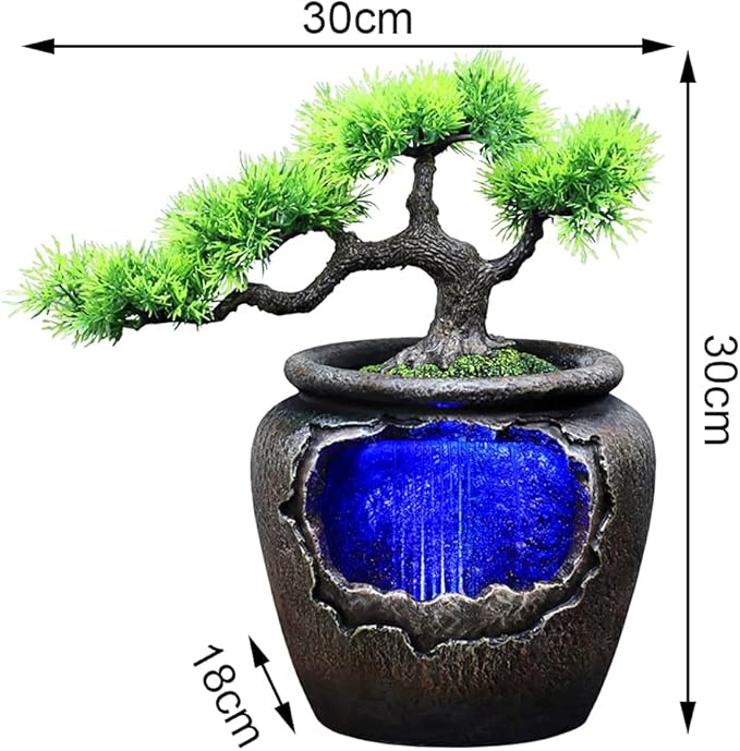 Rockery Fountain Waterfall, Resin Feng Shui with LED Lights Desktop Fountain Waterfall for Indoor Outdoor Home Office Decor - Bloomnest