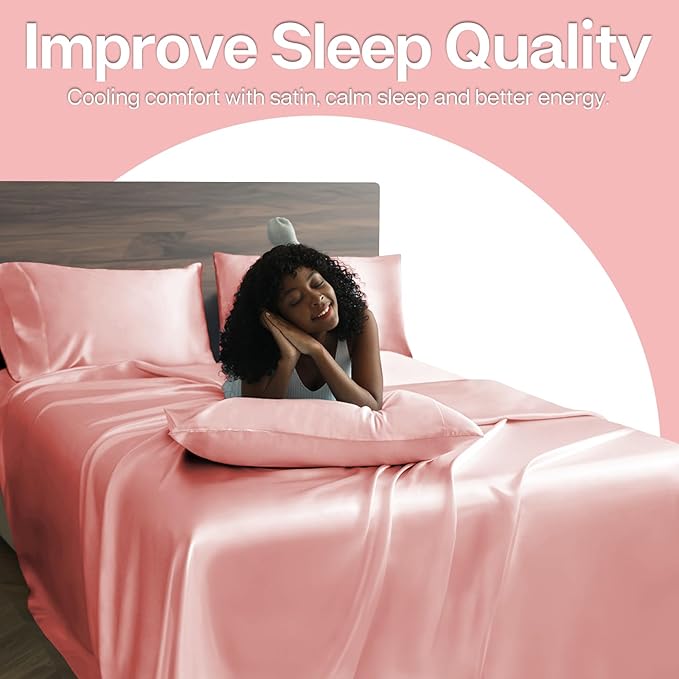 MR&HM Satin Pillowcase for Hair and Skin, Silk Satin Pillowcase 2 Pack, King Size Pillow Cases Set of 2, Silky Pillow Cover with Envelope Closure (20x40, Blush) - Bloomnest