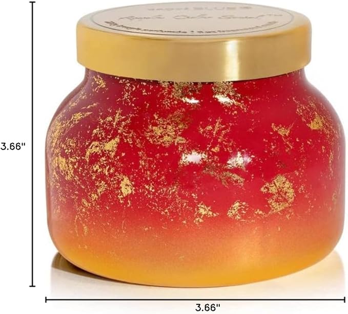 Capri Blue Glimmer Petite Signature Jar Candle - Apple Cider Social Scented Candle with Ombre Glass Candle Holder - Luxury Aromatherapy Candle - Red and Gold (8 oz) - Bloomnest