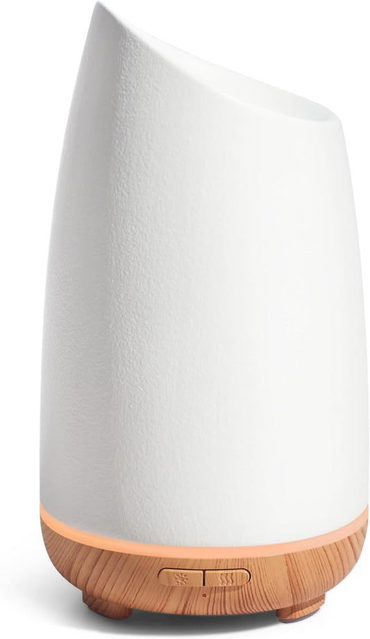 InnoGear 150ml Ceramic Oil Diffuser, Handcrafted Stone Essential Oil Diffuser Aromatherapy Diffusers Ultrasonic Cool Mist Humidifier Vaporizor 2 Mist Modes for Room Home, White Slope Cut Ceramic - Bloomnest