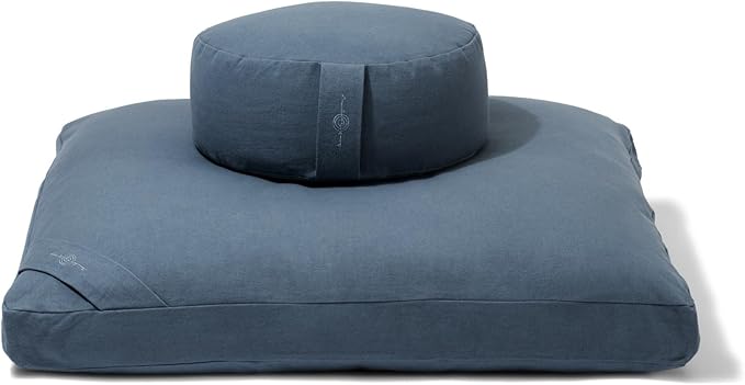 Meditation Cushion Set by renoo - Durable Comfortable Organic Cotton, Linen, Hemp - Modern Zafu Zabuton - Buckwheat Kapok Filled Floor Pillow Yoga Bolster in 15 Colors Washable Cover