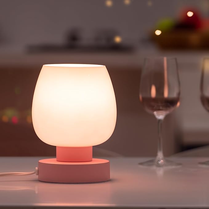 Touch Bedside Table Lamps Set of 2, Dimmable Small Nightstand Lamps for Bedroom, Modern Simple Design, Pink - Bloomnest