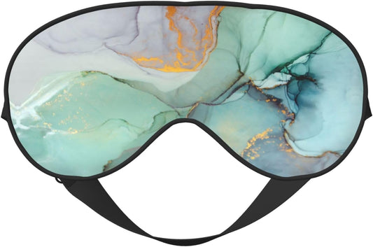 Sleep Eye Mask Marble Turquoise Gold Ink Sleep Mask for Women Men Comfortable Eye Mask with Adjustable Strap Soft Eye Cover Blindfold for Travel Yoga Nap Shift Work