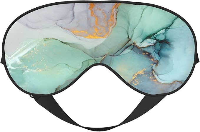 Sleep Eye Mask Marble Turquoise Gold Ink Sleep Mask for Women Men Comfortable Eye Mask with Adjustable Strap Soft Eye Cover Blindfold for Travel Yoga Nap Shift Work - Bloomnest