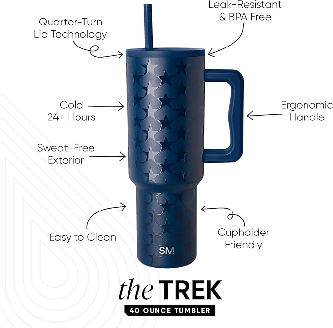 Simple Modern 4th of July 40 oz Trek Tumbler with Handle and Straw Lid | Cup Holder Friendly Insulated Stainless Steel Travel Mug | Stars Navy SimpleModern
