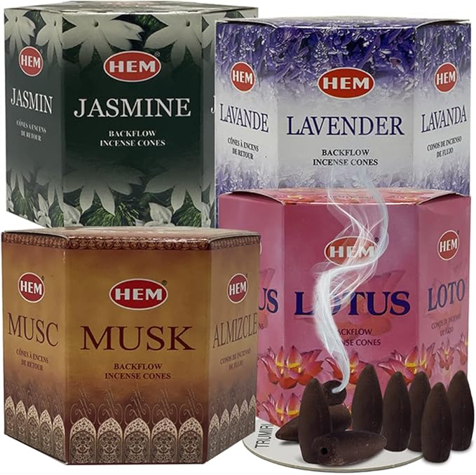TRUMIRI Incense Cones, 4 Sets of 40 Cones Each, Variety Pack (Jasmine, Lavender, Lotus, Musk) for Waterfall and Mat Bundle TRUMIRI