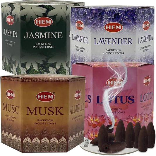 TRUMIRI Incense Cones, 4 Sets of 40 Cones Each, Variety Pack (Jasmine, Lavender, Lotus, Musk) for Waterfall and Mat Bundle TRUMIRI