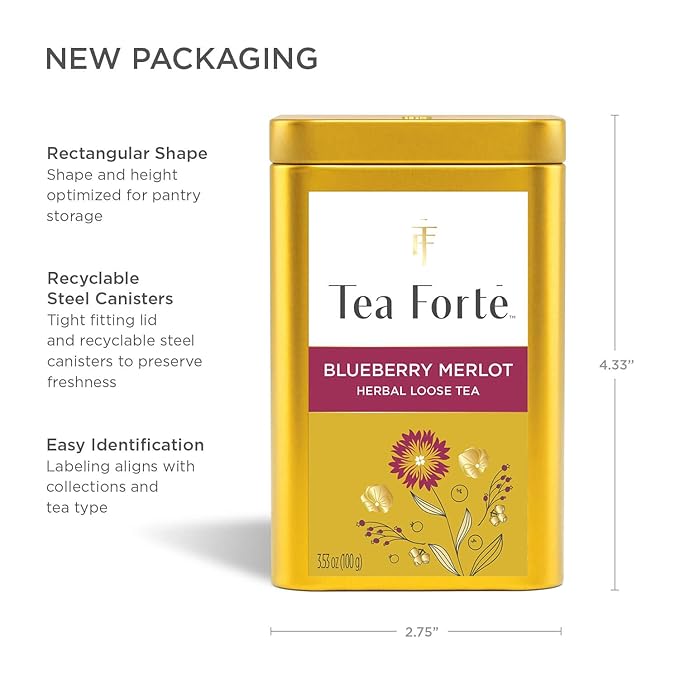 Tea Forte Blueberry Merlot Premium Loose Leaf Caffeine-Free Herbal Tea Blend Canister, Makes 35-50 Cups - Bloomnest