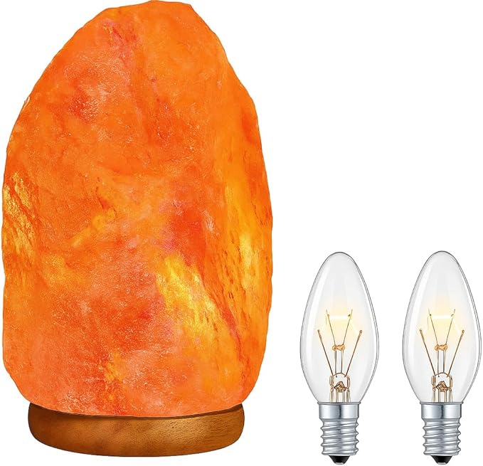 Needs&Gifts Himalayan Salt Lamp with Dimmer Cord and 2 Bulbs, Natural Crystal Rock Lamp for Relaxing Warm Light, Handcrafted from Himalayan Pink Salt