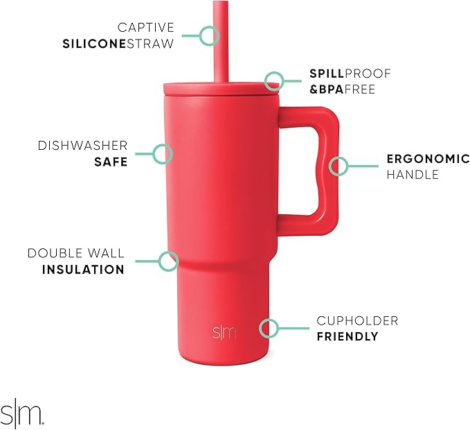 Simple Modern Kids 24 oz Tumbler with Handle and Silicone Straw Lid | Spill Proof and Leak Resistant | Reusable Stainless Steel Bottle | Gift for Kids Boys Girls | Trek Collection | Radiate Red - Bloomnest