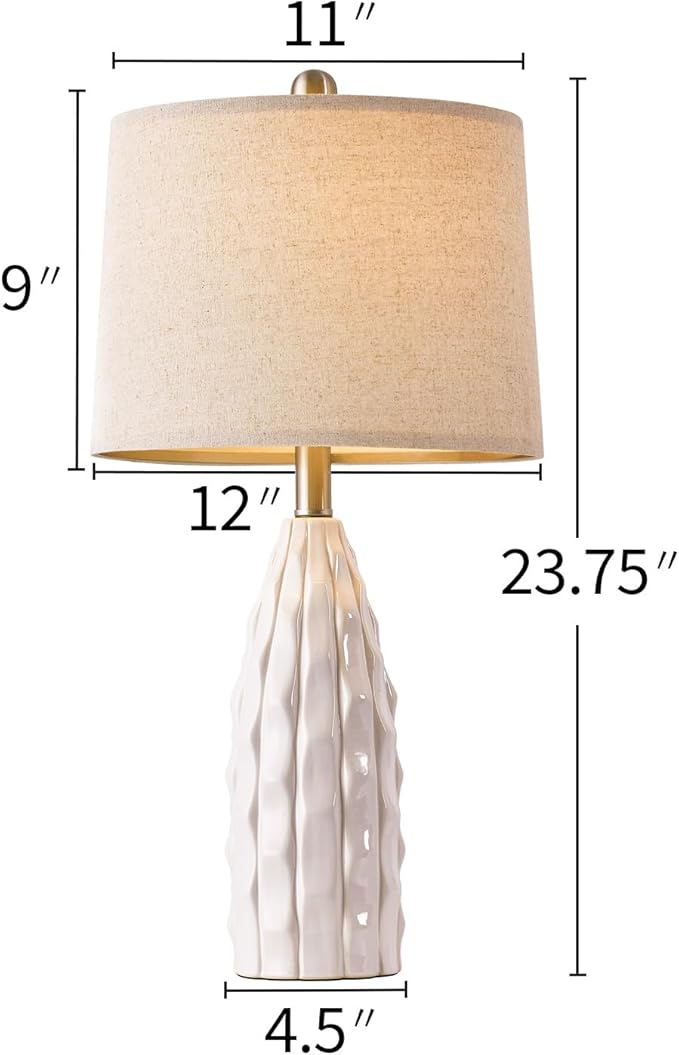 23.75-inch Ceramic Table Lamps Set of 2 for Living Room, Bedside Lamp for Bedroom and Farmhouse Nightstands or End Tables - Bloomnest