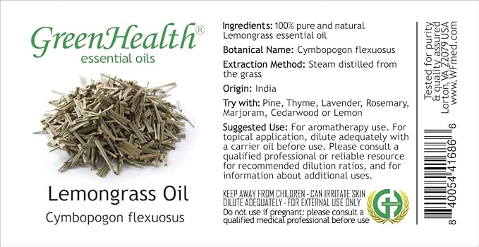 Lemongrass Essential Oil - 15 ml - 100% Pure Essential Oil - GreenHealth Greenals