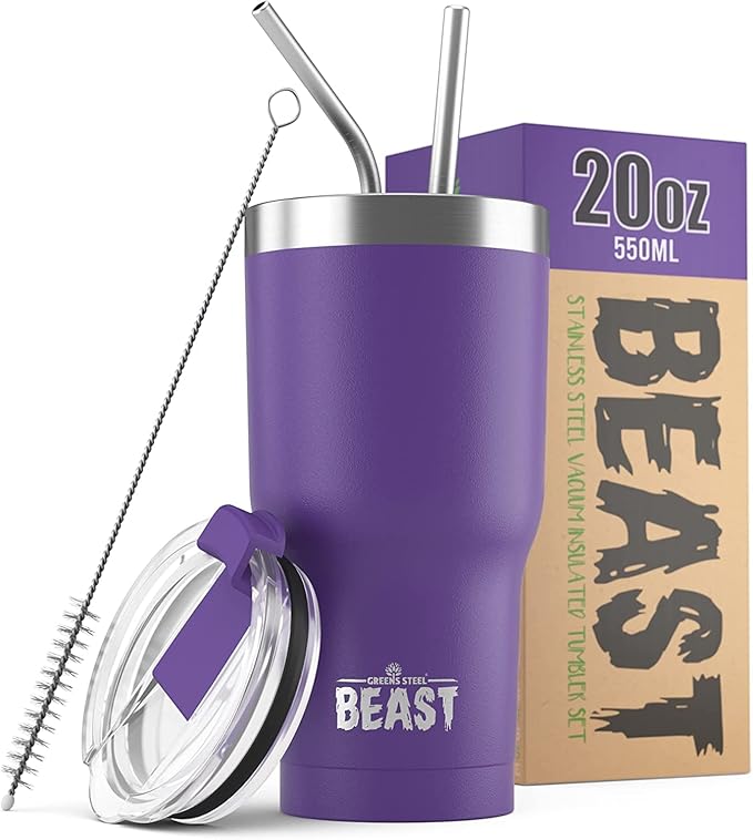 Beast 20 oz Tumbler Stainless Steel Vacuum Insulated Coffee Ice Cup Double Wall Travel Flask (Purple) - Bloomnest