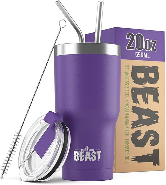 Beast 20 oz Tumbler Stainless Steel Vacuum Insulated Coffee Ice Cup Double Wall Travel Flask (Purple) - Bloomnest