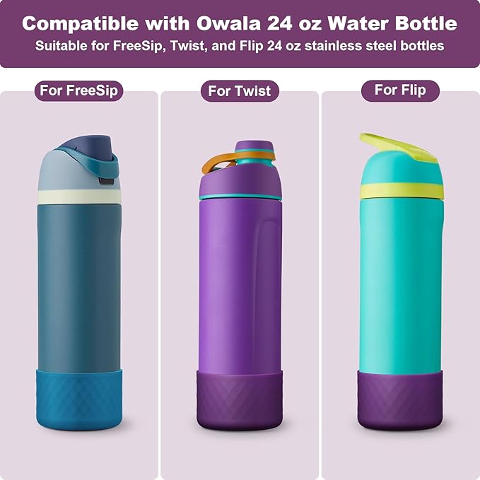 2PCS Silicone Water Bottle Boot for Owala 24oz 32oz 40oz, Anti-Slip Protective Sleeve Bottom Bumper Protector for FreeSip, Twist, and Flip Stainless Steel Water Bottles Alwenid