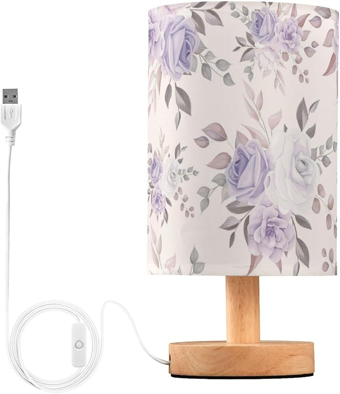 Yuiboo Romantic Flower Purple Small Table Lamp for Kids Nursery adornos para cuartos de - Bloomnest