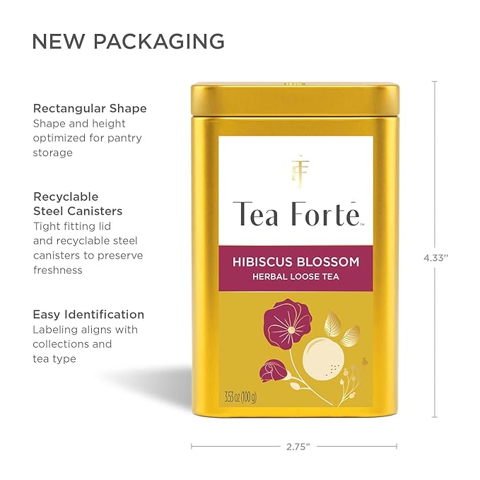 Tea Forte Hibiscus Blossom Premium Loose Leaf Caffeine-Free Herbal Tea Blend Canister, Makes 35-50 Cups - Bloomnest