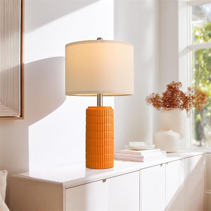 PoKat 23" Orange Table Lamps Decor for Living Room Set of 2, Modern Living Room Lamps for End Table, Ceramic Table Lamps for Bedroom, Contemporary Nightstand Lamps for Home Bedroom Decor - Bloomnest