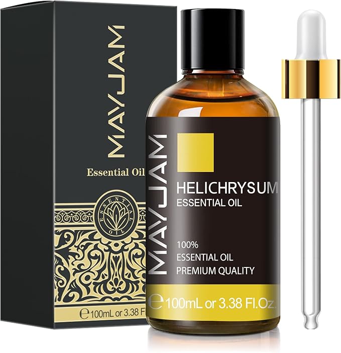Helichrysum Essential Oil, MAYJAM Pure Essential Oils for Diffusers, 3.38FL.OZ/100ML Large Volume Helichrysum Oil with Premium Glass Dropper - Bloomnest