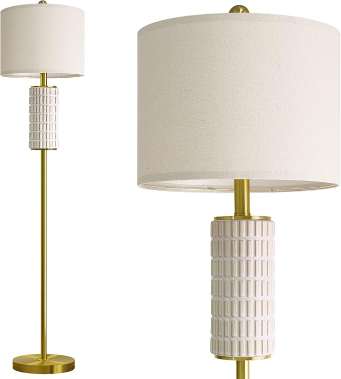PoKat Gold Ceramic Floor Lamp for Living Room Bedroom, 64" Modern Standing Lamp with Rotary Switch, Tall Living Room Lamp Decor for Reading Corner, Home Office, Nursery - Bloomnest