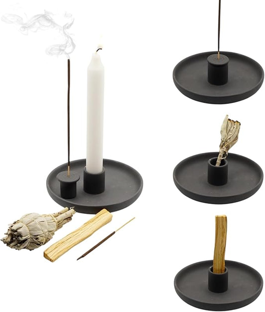 4 in 1 Incense Burner Holder - Multi-Purpose Ceramic Incense Stick Holder, Palo Santo Holder for Clean Burning, Sage Meditation Burner Set, Candle Holder for Aromatherapy (Matte Charcoal Black) - Bloomnest