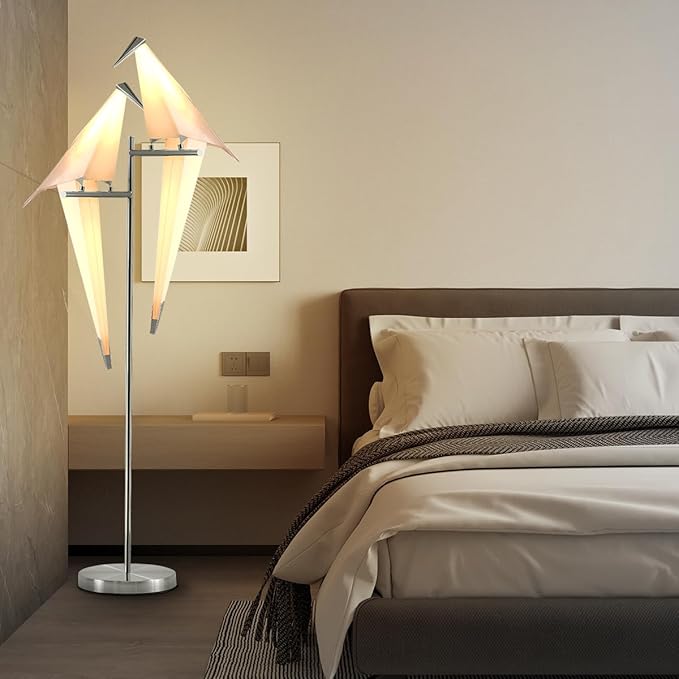 MORE CHANGE 68In Bird Floor Lamp, Modern Origami Bird Lamp, Silver Swinging Crane Pendant Light Fixtures for Living Room Bedroom Dinning Room Office - Bloomnest