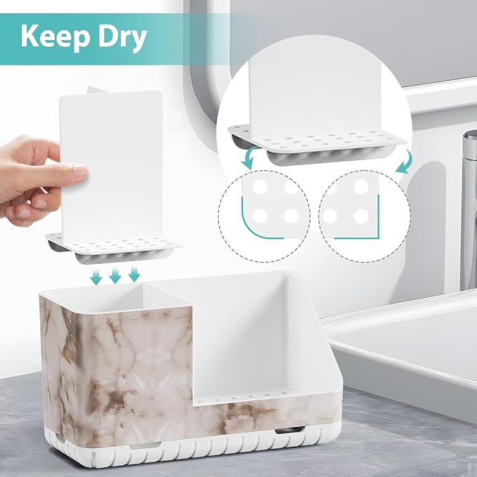 Toothbrush Holders for Bathroom Countertop Organizer, Kids Electric Toothbrush and Toothpaste Holder for Bathroom Organizers and Storage (White Marble Grain) - Bloomnest