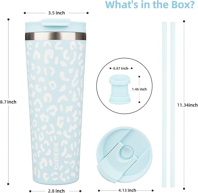 BJPKPK 26oz Tumbler With lid And Straw Stainless Steel Travel Coffee Mug Insulated Tumblers Cups,Light Blue Leopard - Bloomnest