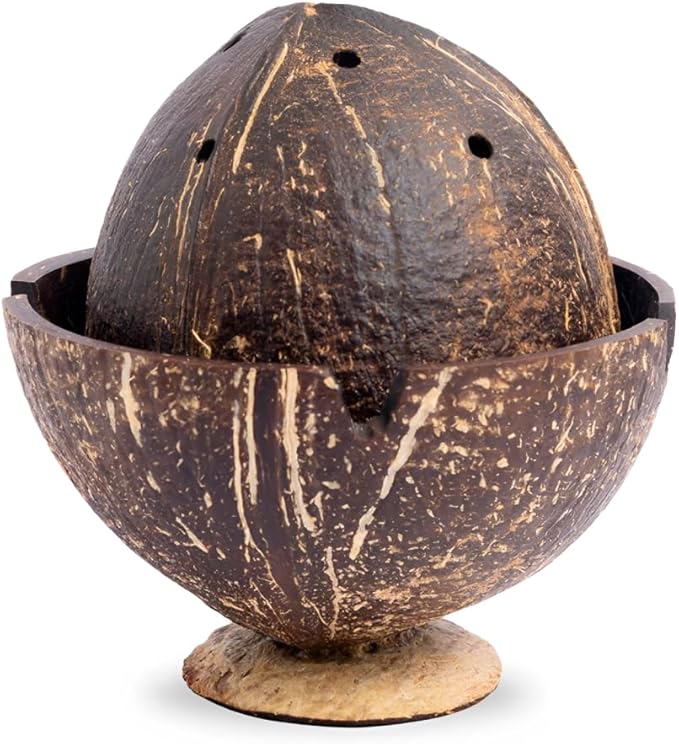 Handmade Coconut Shell DHOOP Stand – Eco-Friendly Natural Incense Holder Charcoal/Cone Burner, Sage Stand, Palo Santo Holder, Ash Catcher for Aromatherapy, Meditation, Yoga, Spiritual - Bloomnest