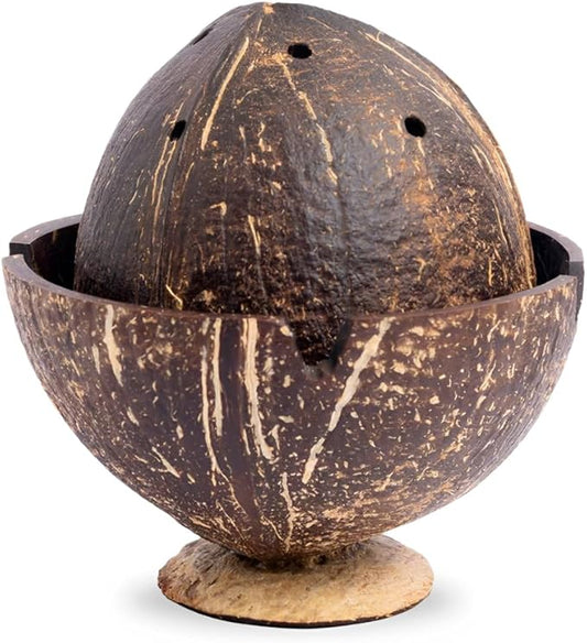 Handmade Coconut Shell DHOOP Stand – Eco-Friendly Natural Incense Holder Charcoal/Cone Burner, Sage Stand, Palo Santo Holder, Ash Catcher for Aromatherapy, Meditation, Yoga, Spiritual - Bloomnest