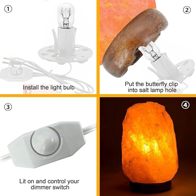 Himalayan Salt Lamp Cord White, 6ft with Dimmer Switch, Replacement Cord with 3.34 Inch Base, 6 25W E12 Bulbs (2)