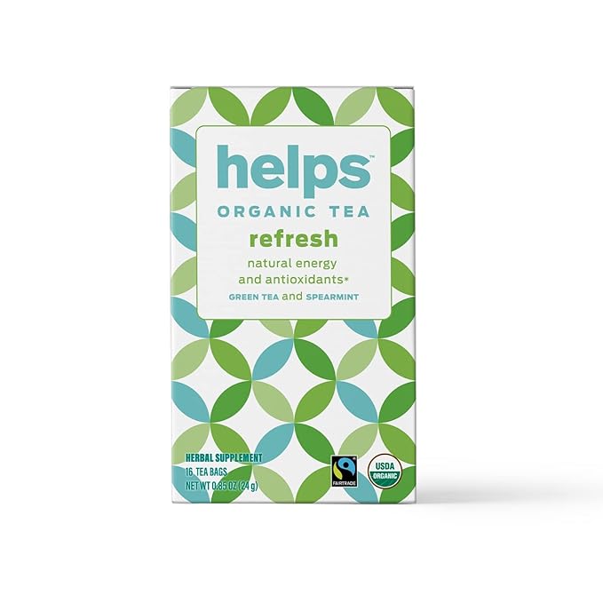 HELPS TEAS | Helps Refresh | Organic Green Tea with Spearmint. Natural Energy, Antioxidant, Slimming And Thermogenic Herbal Tea| 16 Tea Bags - Pack of 3 | - Bloomnest
