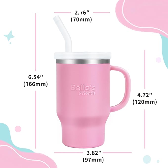 Bella's Friends Handy Mini Tumbler – Adorable 9 oz Sippy Cup for Toddlers 1-3 years old, Flexible Straw, Stainless Interior & Silicone Body, Leak‑Proof, Dishwasher Safe, Ideal for Travel or At Home - Bloomnest