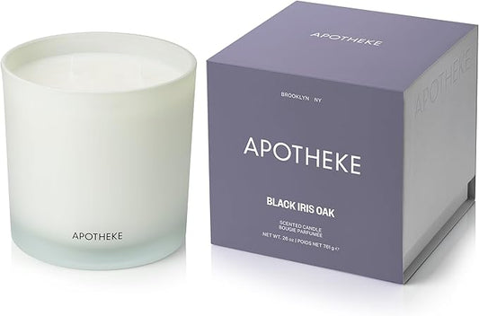 Apotheke 3-Wick Scented Candles for Home, Black Iris Oak - 26 oz Soy Wax Aromatherapy Jar Candle Gift for Women & Men with Perfume-Grade Essential Oils - Black Pepper, Cinnamon, Musk & Violet - Bloomnest