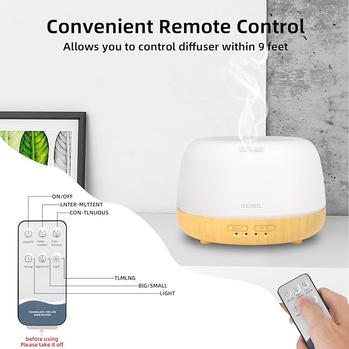 300ML Essential Oil Diffuser,Quiet 8 Hours Operation, 7-Color LED Light, 4 Timer, Remote Control, Aromatherapy Diffuser Auto-Off, for Bedroom, Living Room, Office, Home - Bloomnest
