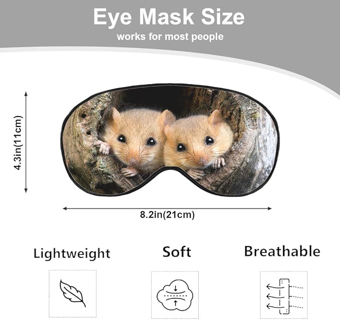 Brown Rat Dormouse Sleep Eye Mask Eye Cover Cute Animal Tree Nest Silk Eye Mask for Sleeping with Adjustable Strap for Travel Nap Shift Work Office - Bloomnest