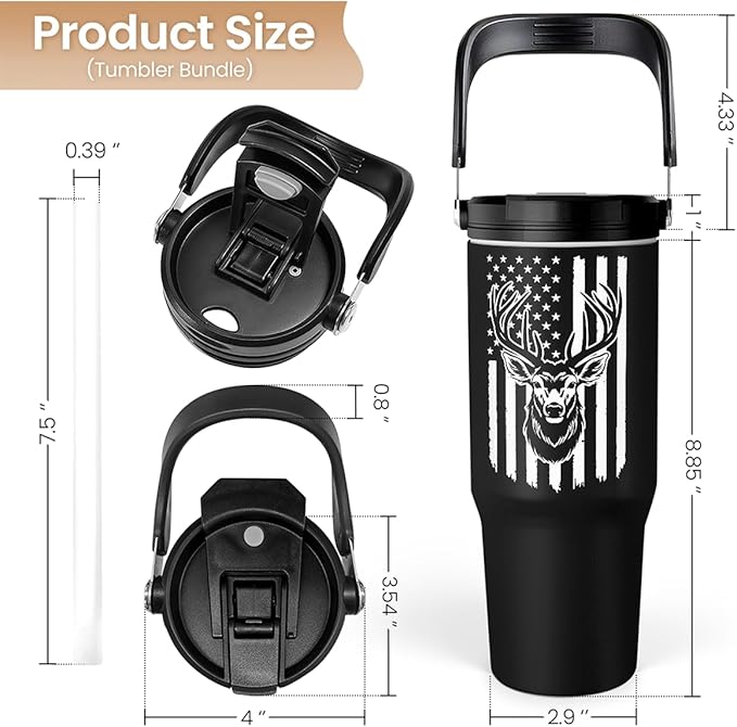 SANDJEST Hunting Gift for Men, Deer Hunting Tumbler with Handle, 30oz Flip Straw Stainless Steel Insulated Coffee Travel Cup, Gifts for Hunter Dad Grandpa on Birthday Christmas Fathers Day - Bloomnest