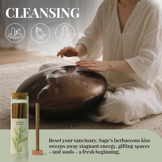 Holiday Space Cleansing - Innergy White Sage Incense Sticks, Natural Spiritual Gift Set, Reset & Refresh Aroma for New Year - Bloomnest