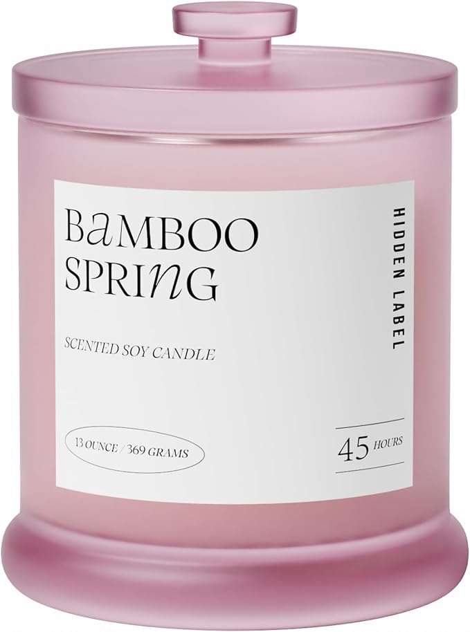 Hidden Label Spring Bamboo Scented Candle | 2 Wick Large Candles for Home Scented 13oz 75Hour Long Lasting Slow Burning | Aromatherapy Candle for Home Decor, Stress Relief & Relaxation - Bloomnest