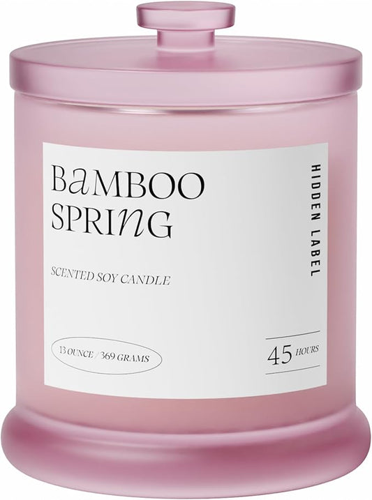Hidden Label Spring Bamboo Scented Candle | 2 Wick Large Candles for Home Scented 13oz 75Hour Long Lasting Slow Burning | Aromatherapy Candle for Home Decor, Stress Relief & Relaxation - Bloomnest