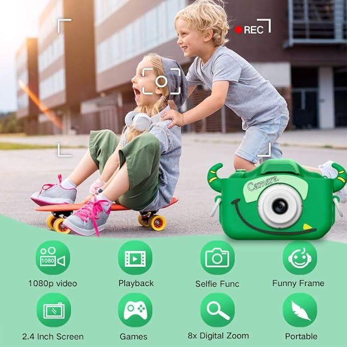Goopow Kids Camera Toys for 3-8 Year Old Girls Boys,Children Digital Video Camcorder Camera with Cartoon Soft Cover, Best Chritmas Birthday Festival Gift for Kids - 32G SD Card Included - Bloomnest