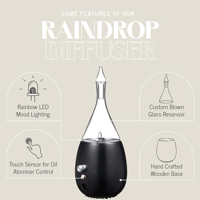 Raindrop 2.0 Nebulizing Diffuser for Essential Oil, Premium Home & Professional Use, No Water, No Heat, No Plastic - Black Raindrop by Organic Aromas