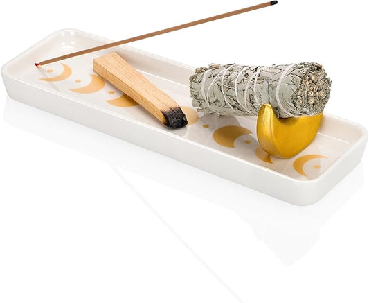 ZenBless Incense Holder Multifunction Incense Burner for Burning Palo Santo,Sage Smudge, Incense Sticks,Handcrafted Ceramic Moon Phase Insence-Stick Holder, Ideal for Spiritual Meditation Yoga Gift - Bloomnest